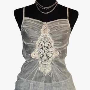 Y2k Scarlett Silk Beaded Ivory Fairy Cami Top 🤍